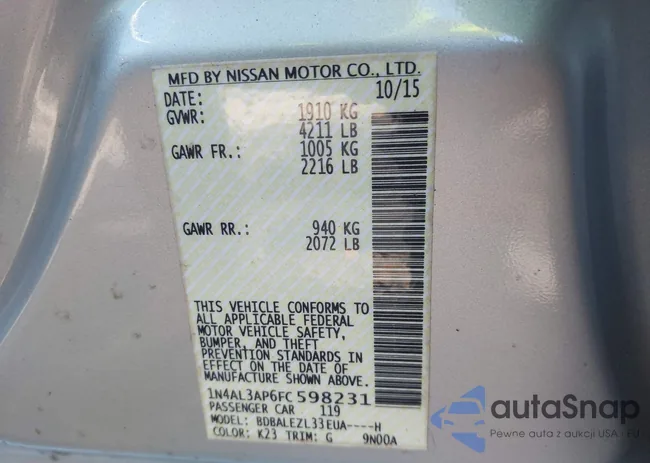 1N4AL3AP6FC598231: 43488930