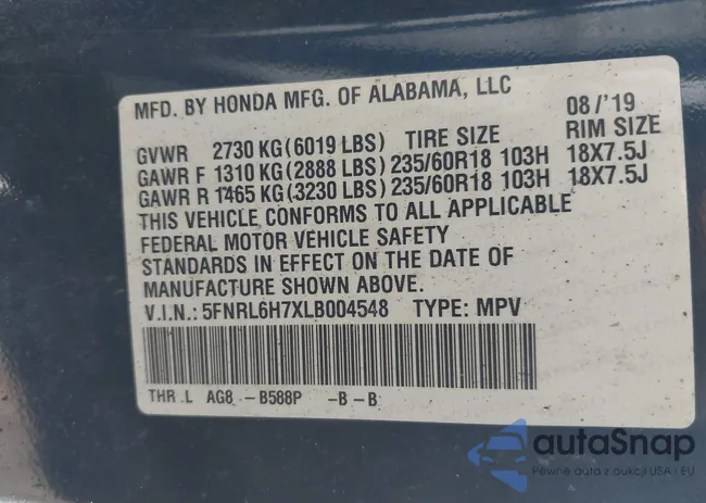 5FNRL6H7XLB004548: 43488042