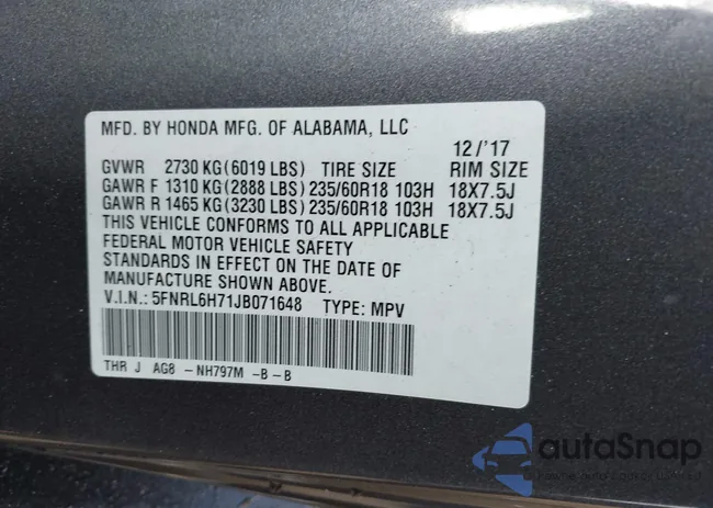 5FNRL6H71JB071648: 43488155