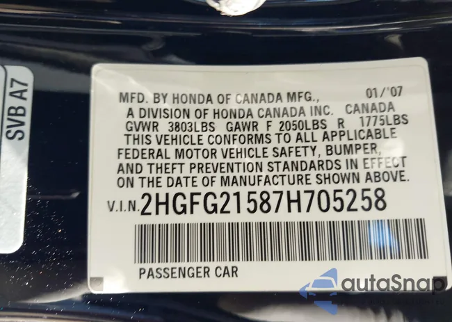 2HGFG21587H705258: 43488173