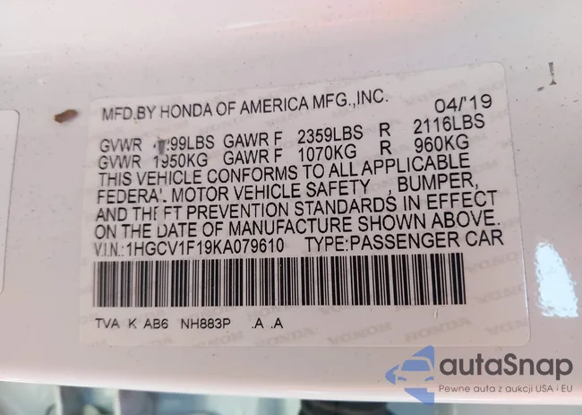 1HGCV1F19KA079610: 43488432