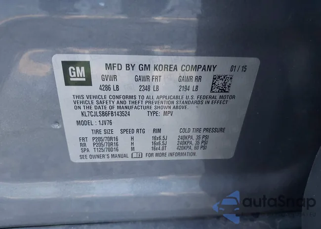 KL7CJLSB6FB143524: 43489519