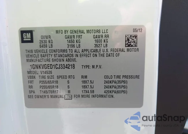 1GNKVGED1CJ334218: 43489543