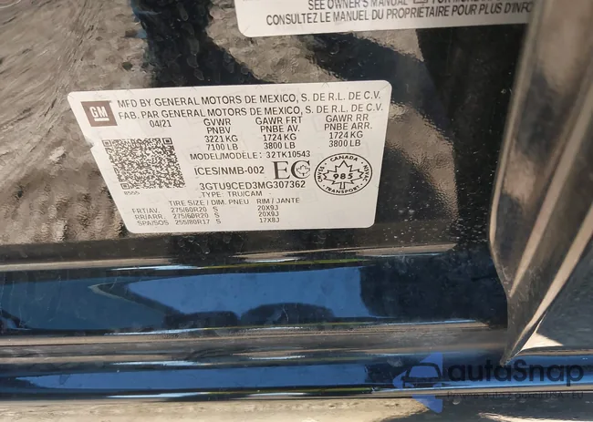 3GTU9CED3MG307362: 43489566