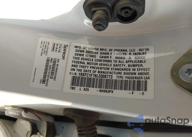 19XFC1F76LE008773: 43489621