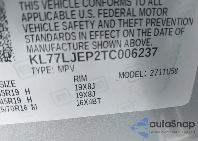 KL77LJEP2TC006237: 43489677