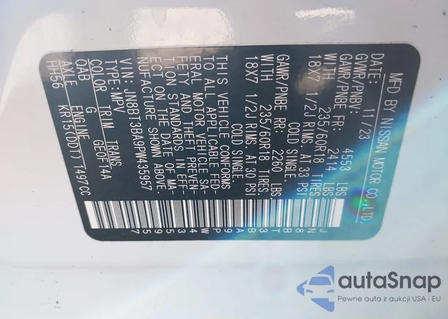 JN8BT3BA9PW435957: 43489738