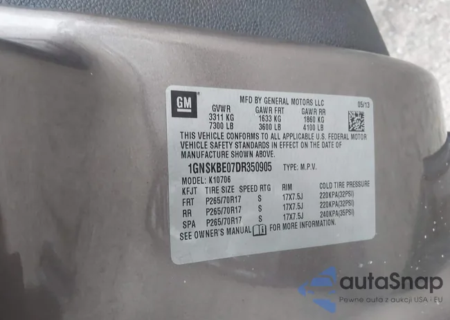 1GNSKBE07DR350905: 43489795