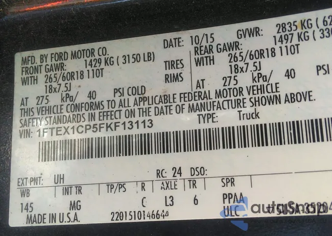 1FTEX1CP5FKF13113: 43489934