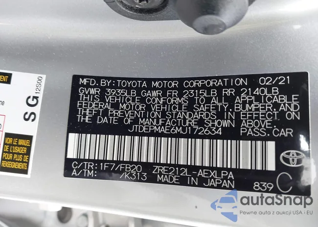 JTDEPMAE6MJ172634: 43489143