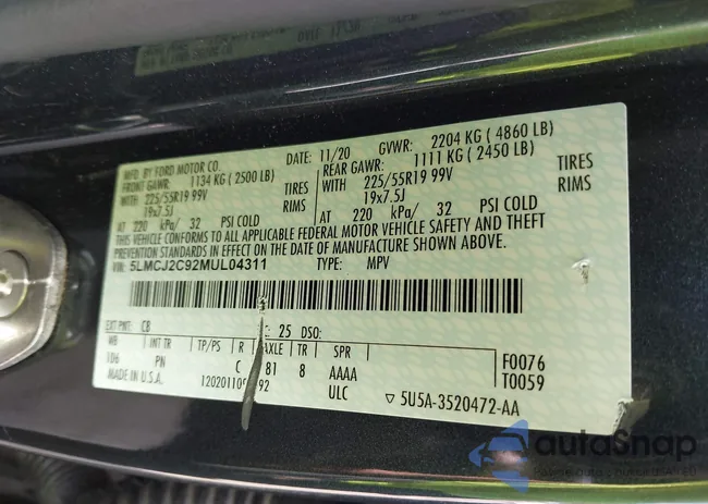 5LMCJ2C92MUL04311: 43489228