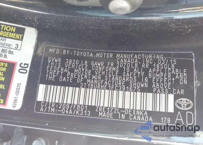 2T1BURHE1FC391675: 43489301