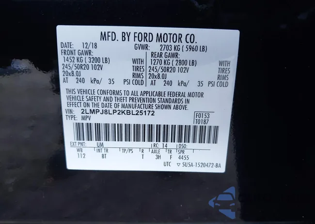 2LMPJ8LP2KBL25172: 43490504