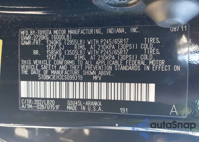 5TDBK3EH3CS099319: 43490505