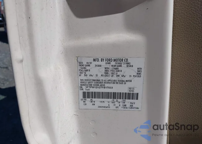 1FTPW12V27FB17033: 43490521