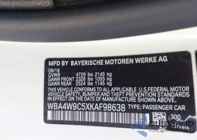 WBA4W9C5XKAF98638: 43490527