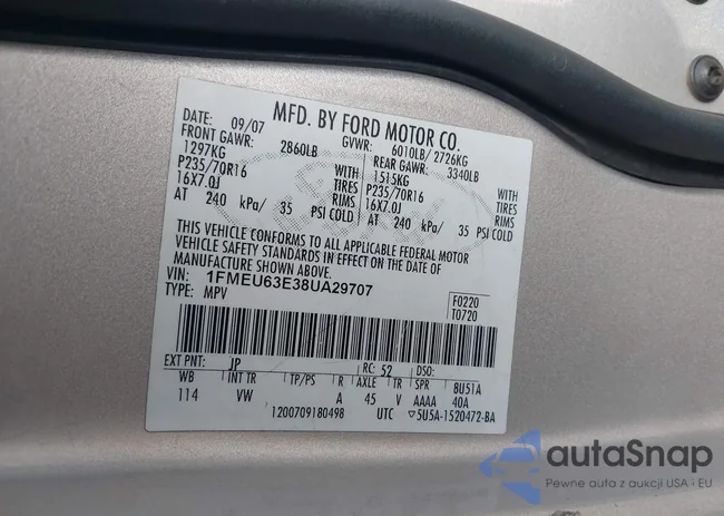 1FMEU63E38UA29707: 43490605