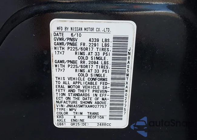 JN8AS5MTXAW027757: 43490786