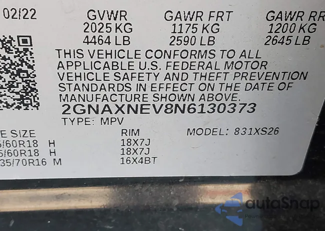 2GNAXNEV8N6130373: 43490787