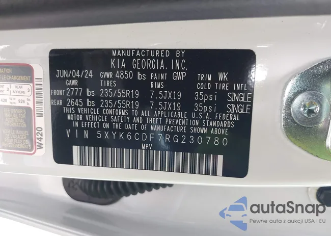 5XYK6CDF7RG230780: 43491021