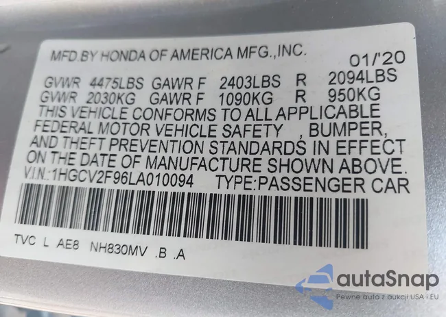 1HGCV2F96LA010094: 43490050