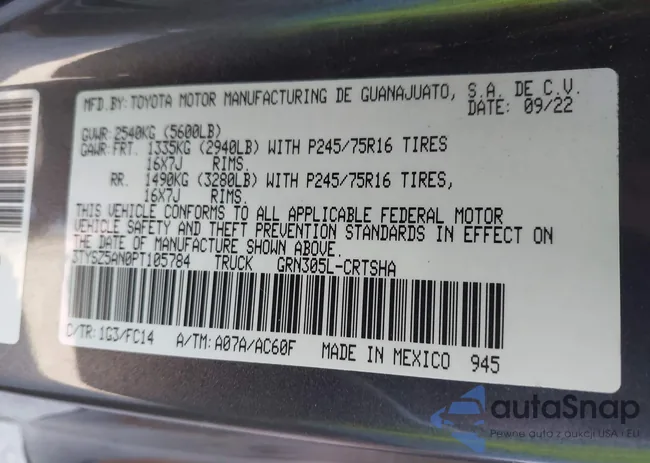 3TYSZ5AN0PT105784: 43490092