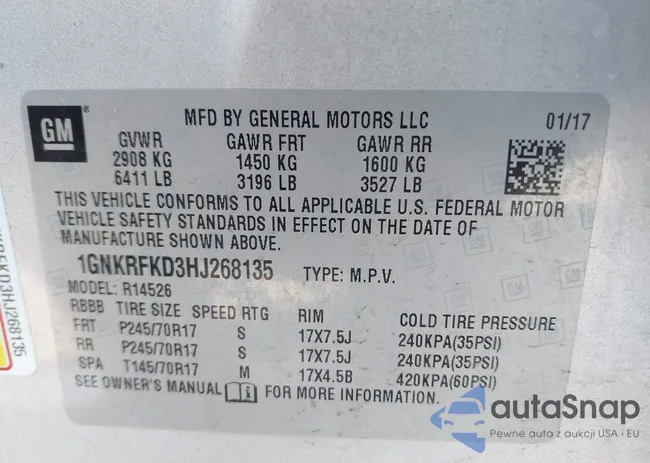 1GNKRFKD3HJ268135: 43490146