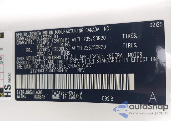 2T2HGCEZ5SC080407: 43490175