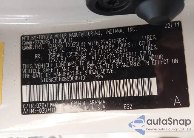 5TDBK3EHXBS068910: 43490325