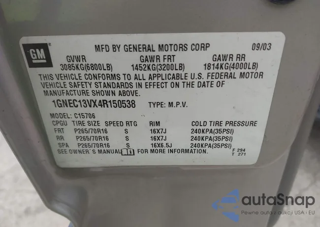 1GNEC13VX4R150538: 43490328