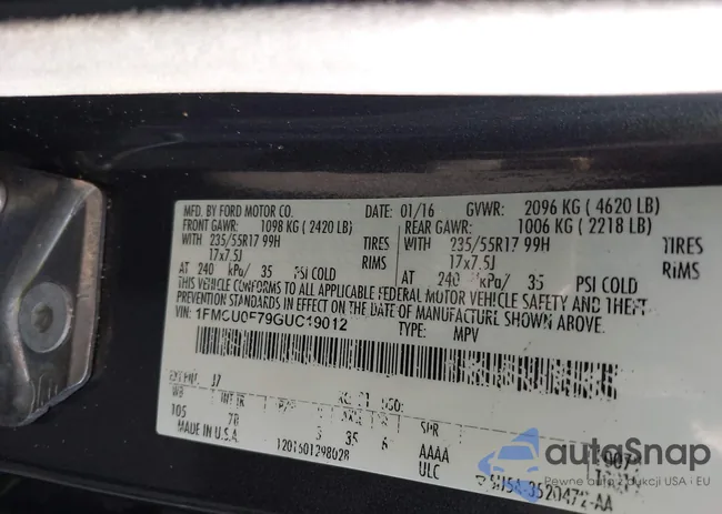 1FMCU0F79GUC19012: 43490425