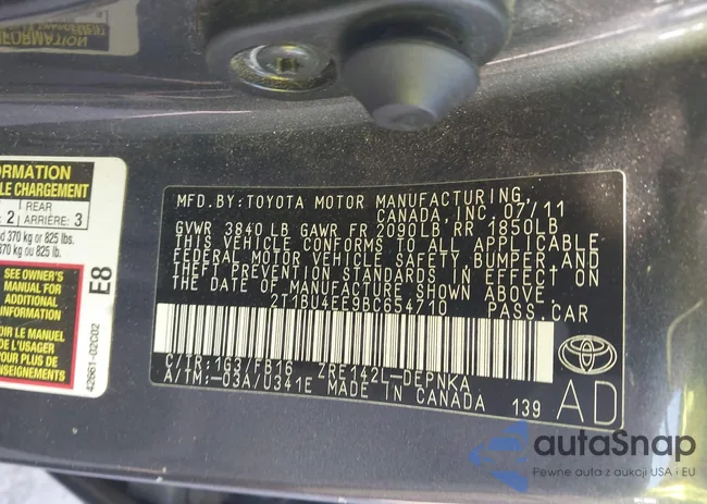 2T1BU4EE9BC654710: 43491512