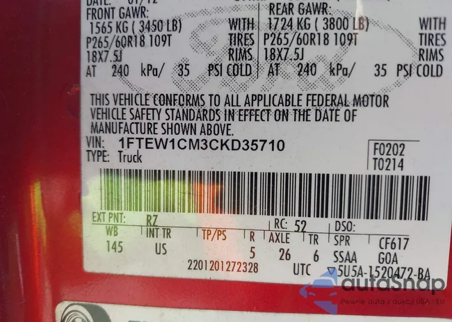 1FTEW1CM3CKD35710: 43491623