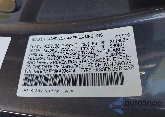 1HGCV1F40KA036414: 43491785