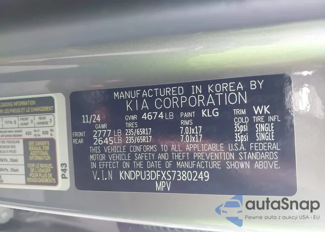 KNDPU3DFXS7380249: 43491813