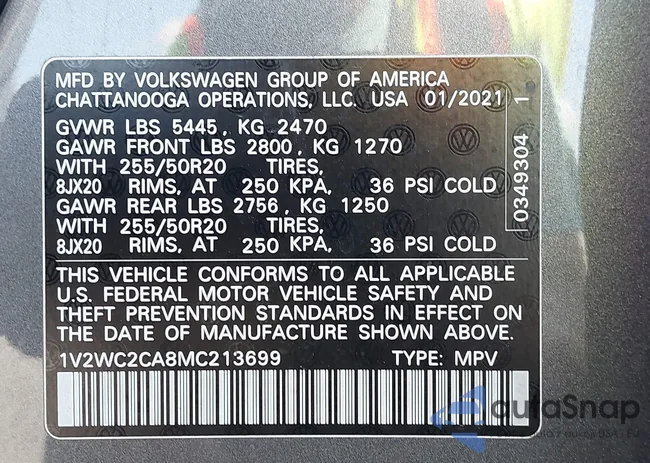 1V2WC2CA8MC213699: 43491892