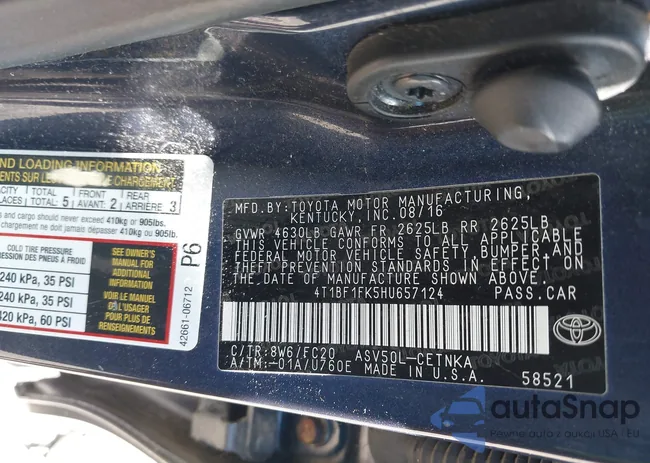 4T1BF1FK5HU657124: 43491082