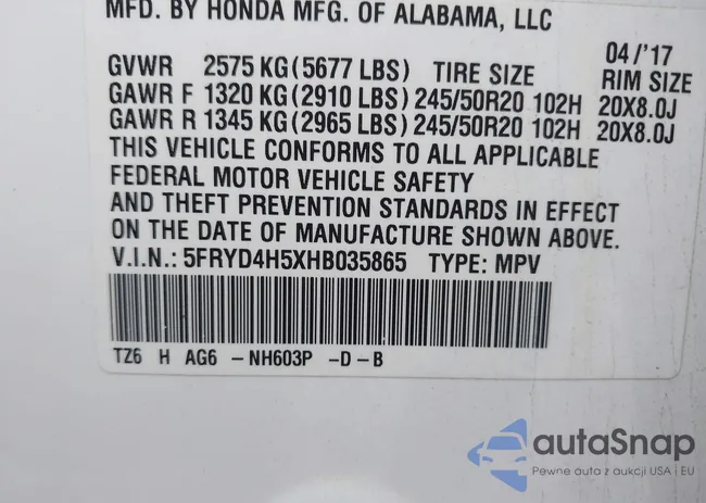 5FRYD4H5XHB035865: 43491140