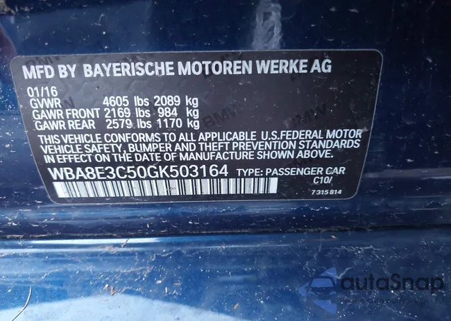 WBA8E3C50GK503164: 43491253