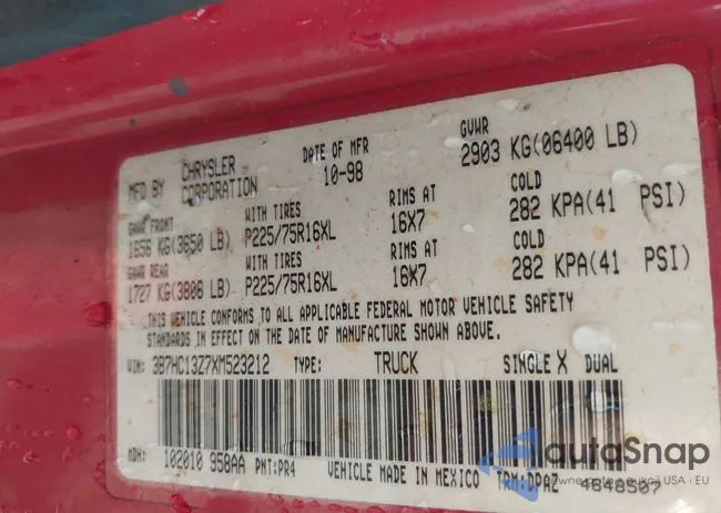 3B7HC13Z7XM523212: 43491285