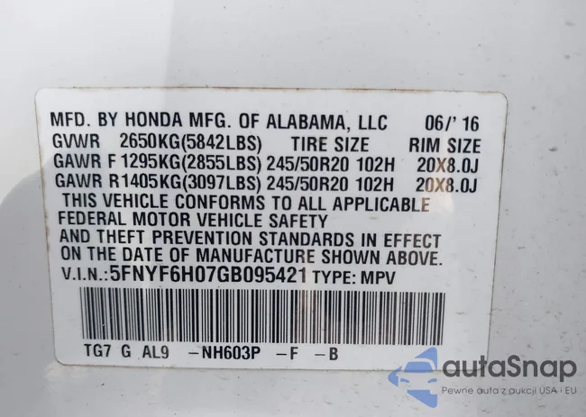 5FNYF6H07GB095421: 43491302