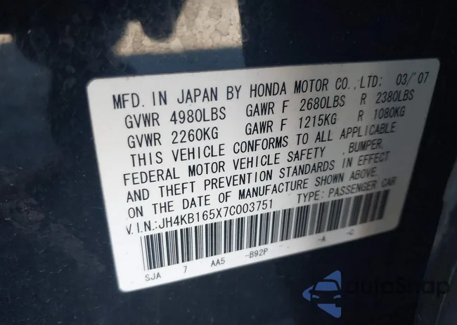 JH4KB165X7C003751: 43491321