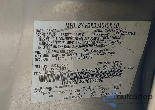 1FAHP28W38G124498: 43491428