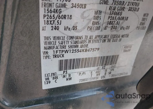 1FTPW12554KB47579: 43492794