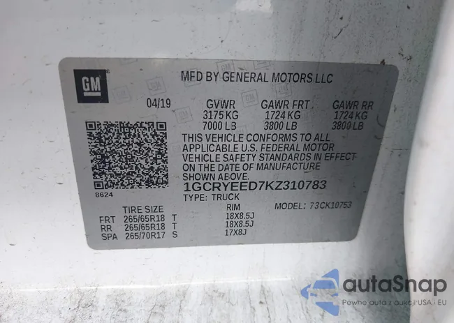 1GCRYEED7KZ310783: 43492884