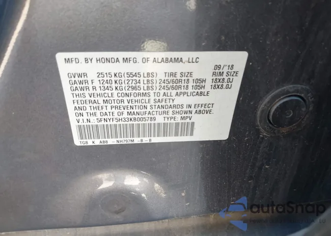 5FNYF5H33KB005789: 43492893