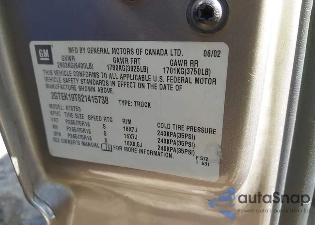 2GTEK19T821415738: 43492974