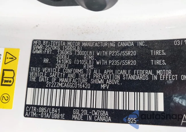 2T2ZZMCA6GC016420: 43492051