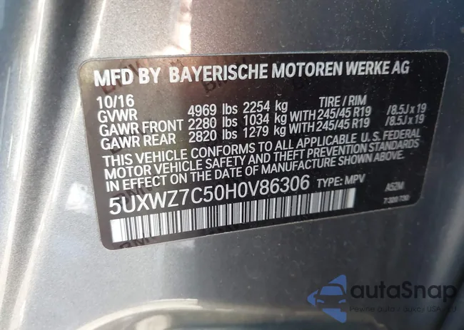 5UXWZ7C50H0V86306: 43492168