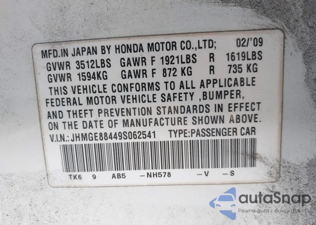 JHMGE88449S062541: 43492286